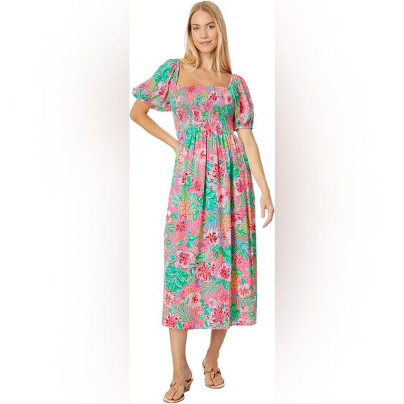 Lilly Pulitzer Dresses & Skirts - LILLY PULITZER Selah Short Sleeve Smocked Midi Dress : Size Medium : NWOT $238